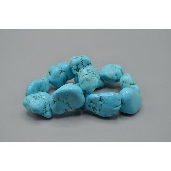 Chunky Turquoise Beaded Bracelet Pair String LARGE 1" Beads Vtg Stone Jewelry - Picture 1 of 7